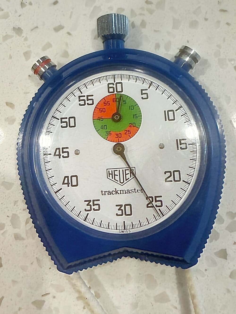 Heuer Trackmaster Vintage Stopwatch Blue Plastic Case with Lanyard
